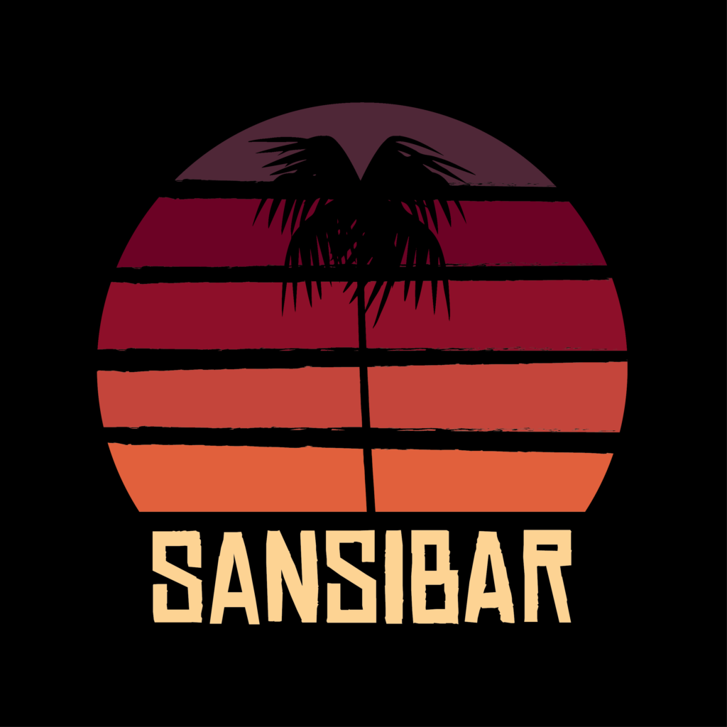 Logo mit einer Palme vor warmen Farben und dem Schriftzug Sansibar